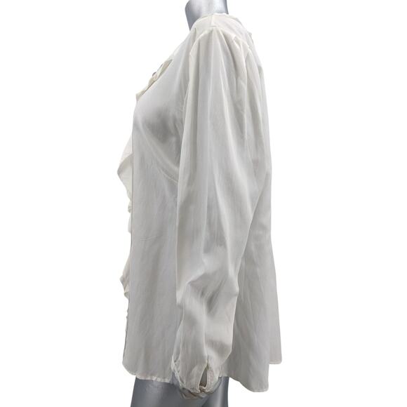 CHICO'S RUFFLED SHIRT BLOUSE TOP ~ White Silk & Cotton ~ XL Size 3 ~ Long Sleeve - Picture 7 of 10